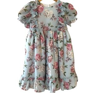 Pippa & Julie Pastourelle Girls Floral Dress Size 6 Roses Teal‎ Ruffles Wedding